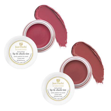 Buy Just Herbs Lip and Cheek Tint ( Pack of 2): Soft Glam -Peachy Coral and Pink Forever-Purplle