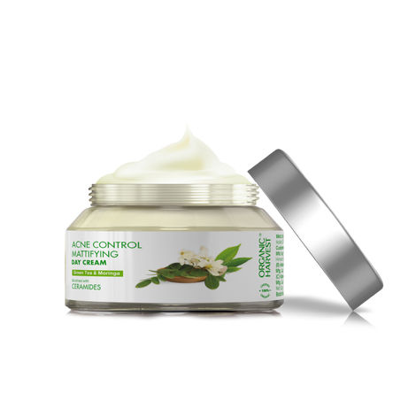 Buy Organic Harvest Acne Control Mattifying Day Cream: Green Tea & Moringa | For Men & Women | For Acne-prone Skin | Fights Pimples & Acne | 100% American Certified Organic | Sulphate & Paraben-free - 50g-Purplle