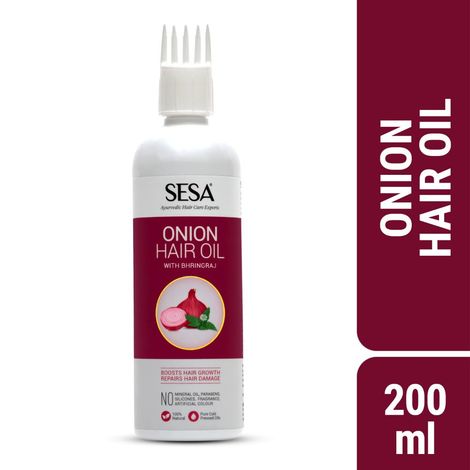 Buy SESA Onion Hair Oil with Bhringraj, 200 ml (Pure Cold Pressed Oils with Ayurvedic Herbal Extracts, 100% Natural, No Paraben, No Mineral Oil)-Purplle