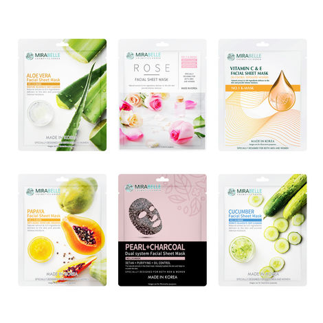 Buy MIRABELLE COSMETICS KOREA Sensitive Skin Face Sheet Mask Combo Pack Of 6 (25 ml)-Purplle