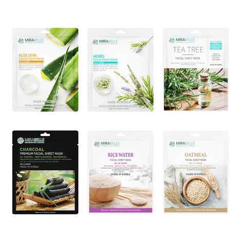 Buy MIRABELLE COSMETICS KOREA Combination Skin Face Sheet Mask Combo Pack Of 6 (25 ml)-Purplle