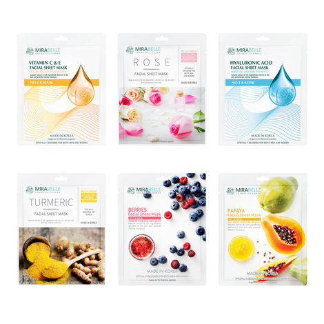 Buy MIRABELLE COSMETICS KOREA Dull Skin Face Sheet Mask Combo Pack Of 6 (25 ml)-Purplle