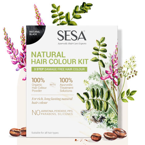Buy Sesa 3 Step Natural Hair Colour Kit - For FIRST GREYS - 100% Organic & Ayurvedic - NO Ammonia, PPD, Peroxide, 200 gm + 40 ml-Purplle