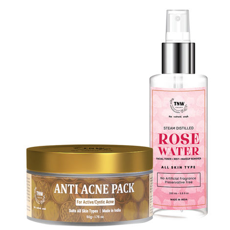 Buy TNW-The Natural Wash Combo of Anti Acne Face Pack & Rose Water Toner | Face Pack With Neem Extracts .Pimple Clearing Treatment 50G | Toner For Face - Makeup Remover -For All Skin Types 200 ml-Purplle