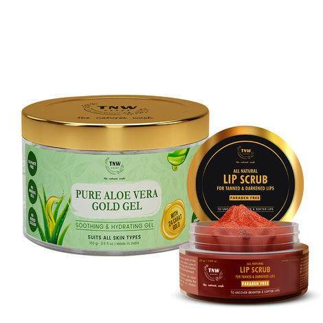 Buy TNW-THE NATURAL WASH lip scrub for darkened lips to lighten & Pure aloe vera gold gel | lip scrub & aloe vera gold gel for women & Men | Aloe Vera Gold Gel for Skin Combo of 2-Purplle