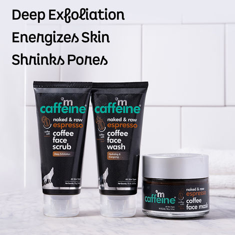 Buy mCaffeine Espresso Deep Exfoliation Kit with Hyaluronic Acid, Natural AHA, Walnut | Face Wash, Face Scrub, Face Mask | All Skin Types | Cruelty Free & Vegan 250 gm-Purplle