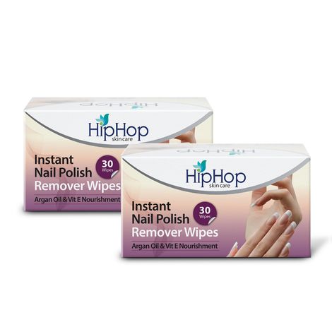 Buy HipHop Skincare Instant Nail Polish Remover Wipes with Argan Oil and Vitamin E, Acetone and Acetate Free, Cleans Up To 20 Nails (30 Wipes) - Pack of 2-Purplle