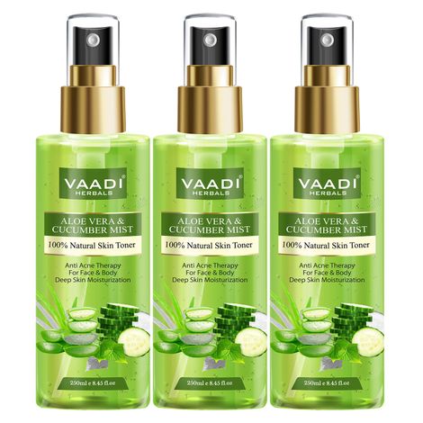 Buy Vaadi Herbals Pack of 3 Aloe Vera & Cucumber Mist - 100% Natural Skin Toner (250 ml x 3)-Purplle