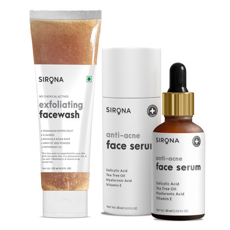 Buy Sirona Exfoliating Face Wash with Anti-Acne Face Serum 2 Pcs-Purplle