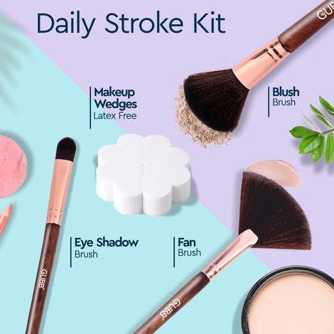 Buy GUBB Daily Stroke Kit Set Of 4 (Fan Brush, Blush Brush, Eyeshadow Brush & Makeup Wedges)-Purplle