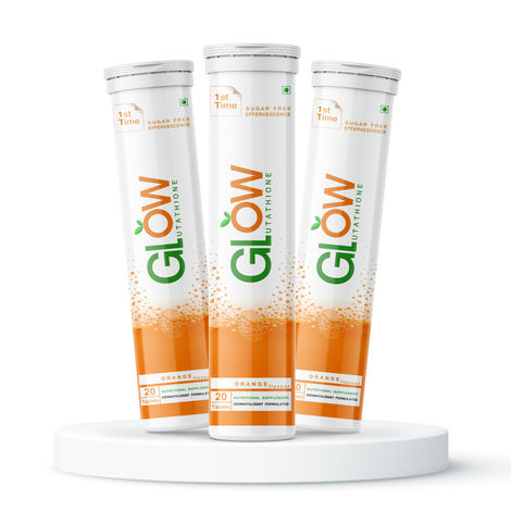 Buy Glow Glutathione 2 in 1 Dermatologist Formulated Japanese L-Glutathione 500 mg + Vitamin C 1000 mg, Antioxidant for Skin Glow, Immune Booster, Detoxifier, 60 Sugar Free Effervescent Tablets (Orange Flavour Drink)-Purplle