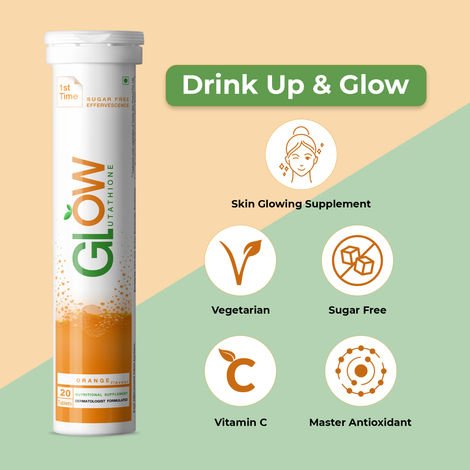 Glow Glutathione 2 in 1 Dermatologist Formulated Japanese L-Glutathione 500  mg + Vitamin C 1000 mg, Antioxidant for Skin Glow, Immune Booster,  Detoxifier, 60 Sugar Free Effervescent Tablets (Orange Flavour Drink)