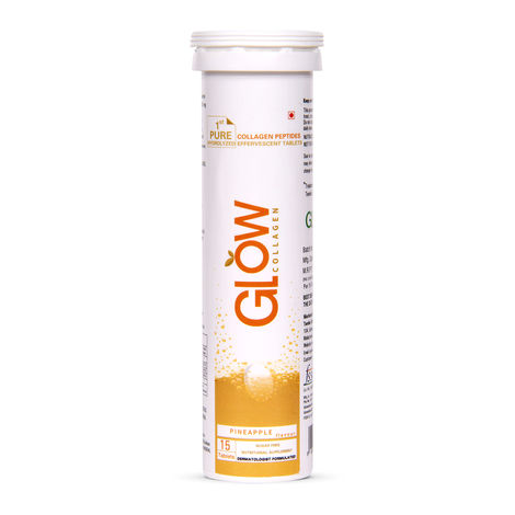 Buy GLOWGLUTATHIONE Glow Collagen 1000 1st Collagen Peptides (Hydrolyzed) 1000mg Effervescent High Absorption Pineapple Flavour 15 Tablets for Skin, Thick Hair, Stronger Nails and Joints-Purplle