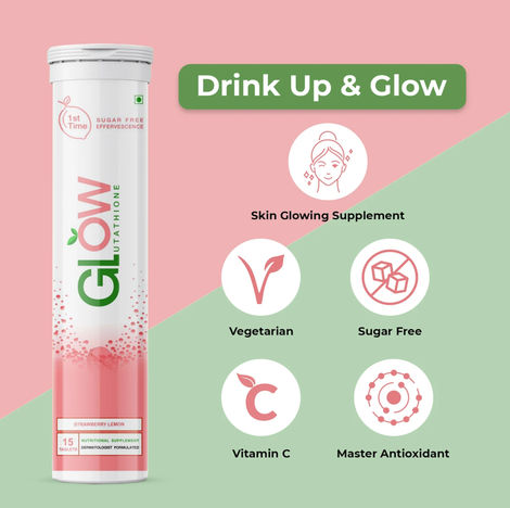 GlowGlutathione 2 in 1 Dermatologist Formulated Japanese L-Glutathione 500 mg +Natural Vitamin C 1000 mg, Antioxidant for Skin , 15 Sugar Free Effervescent Tablets(Strawberry and lemon Flavor ) GlowGlutathione 2 in 1 Dermatologist Formulated Japanese L-Glutathione 500 mg +Natural Vitamin C 1000 mg, Antioxidant for Skin , 15 Sugar Free Effervescent Tablets(Strawberry and lemon Flavor )