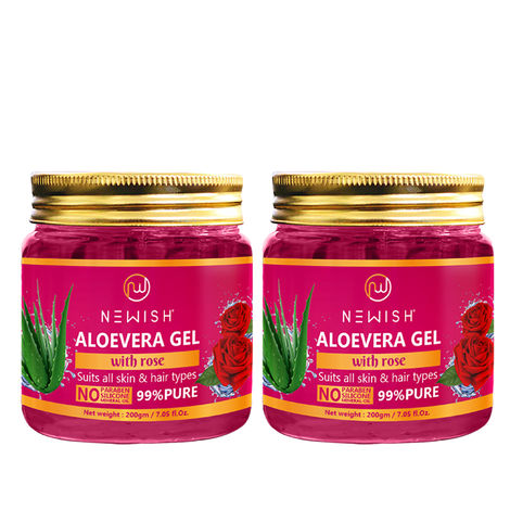 Buy Newish Aloe Vera Gel Enriched With Rose For Face & Skin | Pure & Natural Face Gel to Prevent Pimples & Acne (200 g) Pack of 2-Purplle
