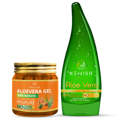 Buy Newish Organic Aloe Vera Gel for Acne, Scars, Glowing & Radiant Skin Treatment, Turmeric Extracts-(200 gm) Pack of 2-Purplle