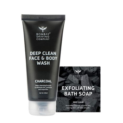 Buy Bombay Shaving Company Bath Care Value Pack with Exfoliating Charcoal and Coffee Handmade Soap (100 g) and Deep Cleaning Charcoal Face & Body Wash (200 ml)-Purplle