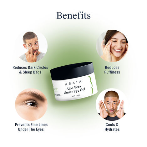 Arata Aloe Vera Under Eye Gel For Dark Circles, Fine Lines & Puffiness (10  ML) | Infused With Coffee Oil, Black Tea, Organic Chamomile & Vitamin C |  All Skin Types |