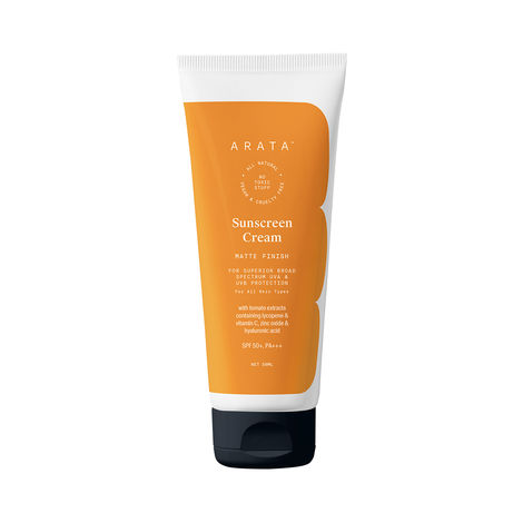 Buy Arata Sunscreen Cream, Matte Finish, For Superior UVA & UVB Protection (50 ML) | SPF 50+ & PA+++ | With Zinc Oxide & Tomato Extracts Rich In Lycopene & Vitamin C | All-Natural, Non-Toxic-Purplle