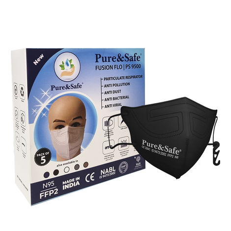 Buy Khadi Essentials Pure&Safe N95 FFP2 Cotton Reusable Face Mask for Men & Women | Stylish with Nose Clip, Comfortable N 95 Highly Breathable | CE, EN, IS Certified & Third Party Tested Pack of 5(Black)-Purplle