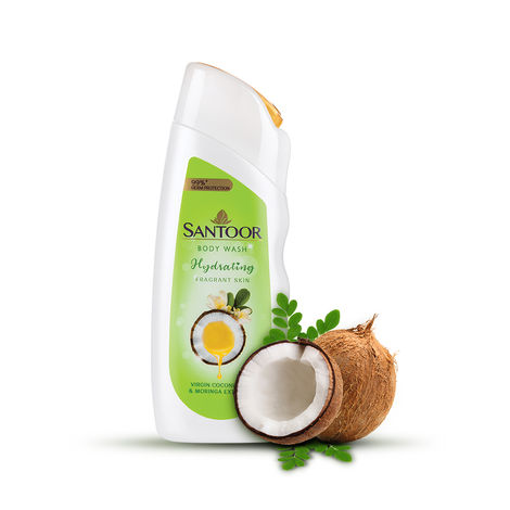 Buy Santoor Hydrating Skin Body Wash, 230ml, Enriched With Virgin Coconut Oil & Moringa Extracts, Soap-Free, Paraben-Free, pH Balanced Shower Gel-Purplle