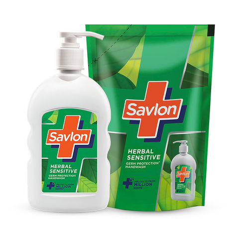 Buy Savlon Herbal Sensitive pH Balanced Liquid Handwash 200 ml pump + 175 ml refill pouch combo-Purplle