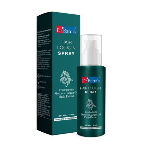 Buy Dr.Batra`s Hair Lock-In Spray - 50 ml | Enriched with Natural Moroccan Argan oil | Paraben-Free-Purplle