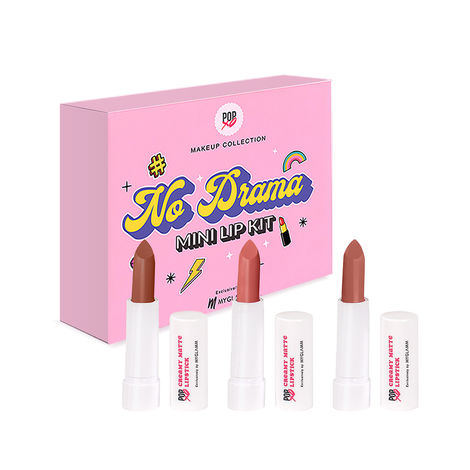 Buy MyGlamm POPxo Makeup Mini Lip Kit - No Drama (Set of 3) | Creamy, Matte Finish, Highly Pigmented, Nude Shade Mini Lipsticks 7.5gm-Purplle