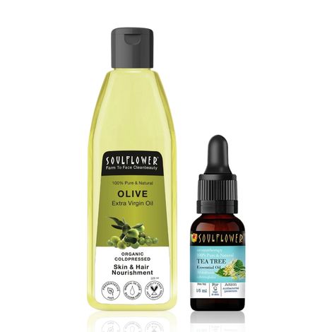 Buy Soulflower Coldpressed Olive Hair Oil 225ml and Tea Tree Essential Oil 15ml Pack of 2-Purplle
