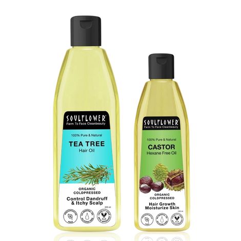 Buy Soulflower Coldpressed Castor Hair Oil and Tea Tree Dandruff Hair Oil 225ml Each Pack of 2-Purplle