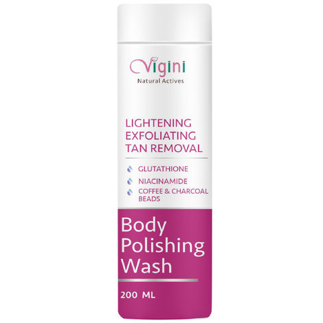 Buy Vigini Body Whitening Lightening Brightening Polishing Scrub Shower Gel Wash Men Women Glowing Skin Tightening Moisturizing De Tan Remover Exfoliating Soap Free Glutathione, Alpha Arbutin, Coffee Charcoal, Niacinamide 200 gm-Purplle