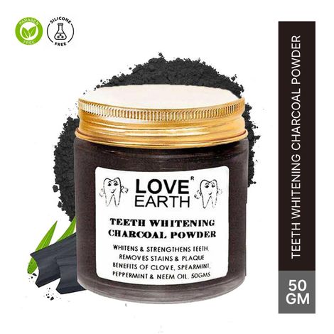 Buy Love Earth Charcoal Teeth Whitening Powder For Teeth Whitening, Removes Plaque And Freshens Breath With Peppermint & Neem Oil 50 gm-Purplle