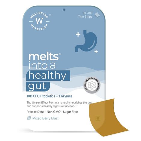 Buy Wellbeing Nutrition Melts Healthy Gut |Plant Based Probiotic 10B CFU, Digestive Enzyme (Protease & Papain) with Organic Apple Cider Vinegar For Indigestion, Gas, Acidity and Bloating (30 Oral Strips)-Purplle