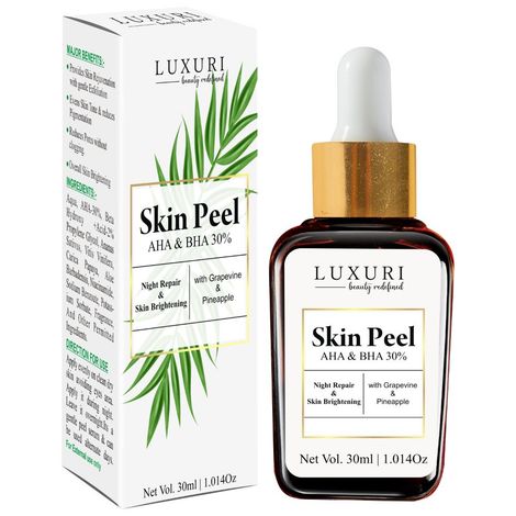 Buy LUXURI 30% AHA & BHA Peeling Solution Perfect For Lightening, Pigmented Acne Spots, Glowing & Radiant Skin, Open Pores, Daily Peel 30ml-Purplle