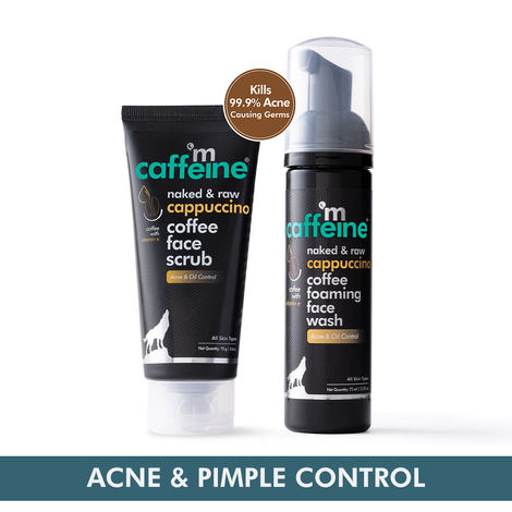 Buy mCaffeine Acne and Pimples Controlling Face Wash & Face Scrub Combo | Cappuccino Coffee Facial Kit Pack of 2 (150ml) | Kills 99.9% Acne Causing Germs 150 ml-Purplle