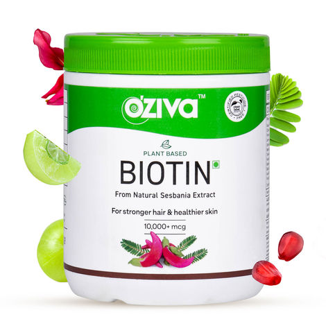 Buy OZiva Plant Based Biotin for Hair Growth| Biotin Powder for Increased Hair Density, Shinier Hair, Healthier Skin & Nails (With Silica, Sesbania Agati), Certified Clean & Vegan, 125 gm-Purplle