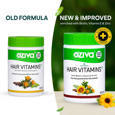 Buy OZiva Hair Vitamins for better Hair Growth and Hairfall Control, 60 Capsules-Purplle