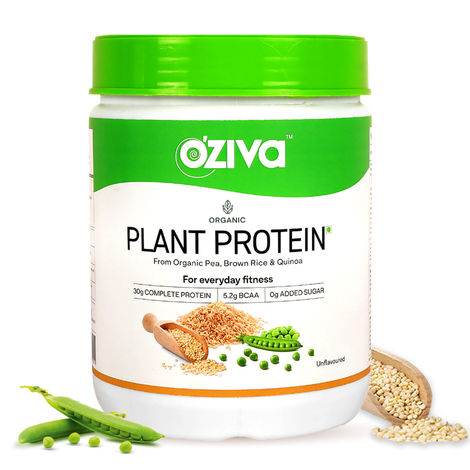 Buy OZiva Organic Plant Protein (30g Vegan Protein - Pea protein Isolate, Brown Rice Protein & Quinoa, Soy free) for Everyday Fitness, Unflavored, 500 gm-Purplle