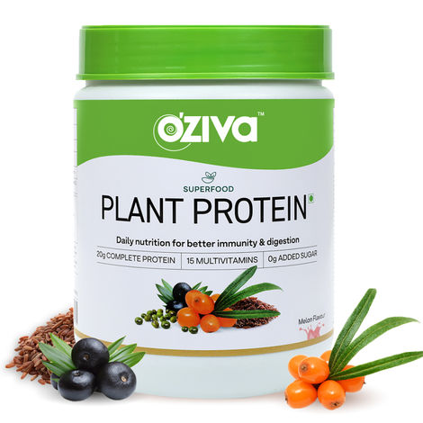 Buy OZiva Superfood Plant Protein (Protein for Beiginners with 20g of Complete Protein Powder, Essential Vitamins & Minerals) for Boosting Immunity, Energy & Better Digestion, Melon, 500g-Purplle