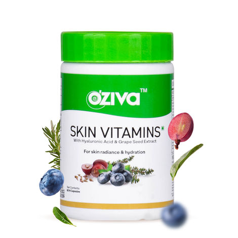 Buy OZiva Skin Vitamins With Hyaluronic Acid & Grape Seed Extract for Skin Radiance & Hydration, 60 capsules-Purplle