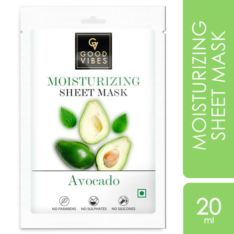 Buy Good Vibes Avocado Moisturizing Sheet Mask | Hydrating, Anti-Bacterial, Softening | No Animal Testing (20 ml)-Purplle