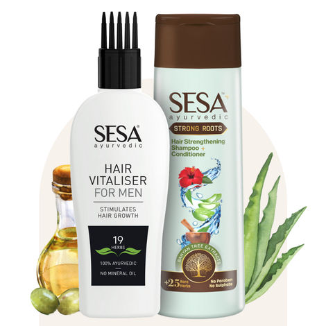 Buy Sesa Ayurvedic Hair Vitaliser Combo for Men | Hair Vitaliser - 100ml + Strong Roots Shampoo + Conditioner - 200ml-Purplle