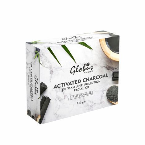 Buy Globus Naturals Charcoal Facial Kit For Skin Exfoliation & Refreshed Glowing Skin | 5 Step Detoxifying & Anti Acne Kit |Paraben Free | Salon Grade| For All Skin Types (110 g)-Purplle