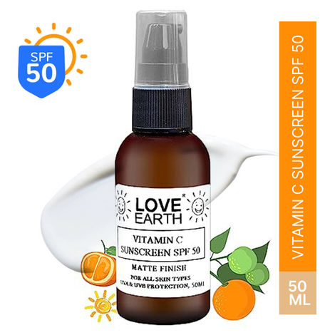 Buy Love Earth Vitamin C Sunscreen SPF-50 For Sun's UVA, UVB Ray Protection With Vitamin C & Essential Oils For All Skin Types 50 ml-Purplle