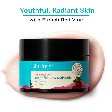 Buy Pilgrim French Red Vine Youthful Glow Moisturizer Face Cream with Vitamin C | Firm & Reduces Fine Lines | Brightens & Even Skin Tone | Anti Aging Daily Use Men & Women (50 gm)-Purplle