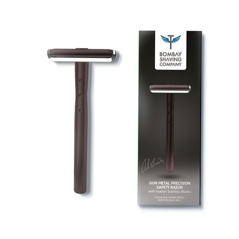 Buy Bombay Shaving Company Precision Safety Razor + 5 Platinum Coated Feather Blades Combo for Men | Anti Slip Grip | Eliminates Nicks & Cuts, Gun Metal-Purplle