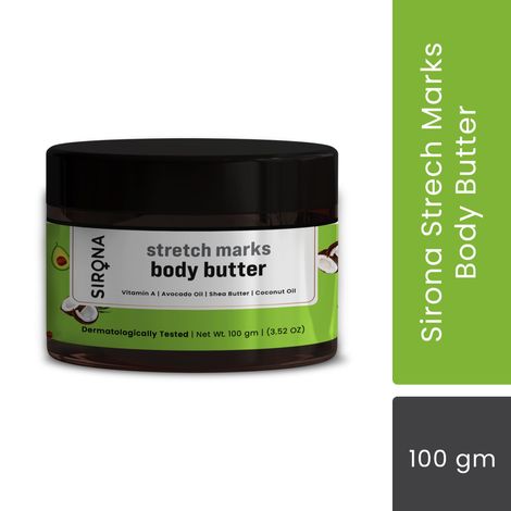 Buy Sirona stretch marks Body Butter for Reduces Stretch Marks, Smoothes itchiness & prevents moisture loss with Vitamin A, Avocado Oil, Shea Butter & Coconut Oil - 100gm-Purplle