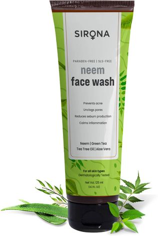 Buy Sirona Neem Face Wash for Men & Women a€“ 125 ml with Neem, Green Tea, Tea Tree Oil & Aloe Vera | for Unclogs pores, Reduces sebum production & Calms inflammation-Purplle