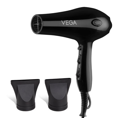 Buy VEGA VHDP-02 Professional Hair Dryer For Women & Men- (Pro Touch 1800-2000W) Cool Shot Button, 2 Heat/2 Speed Settings & 2 Detachable Nozzles|Black|2000 Watt 1 pc-Purplle