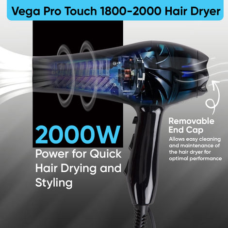 VEGA Pro Touch 1800-2000 Hair Dryer (VHDP-02), Black